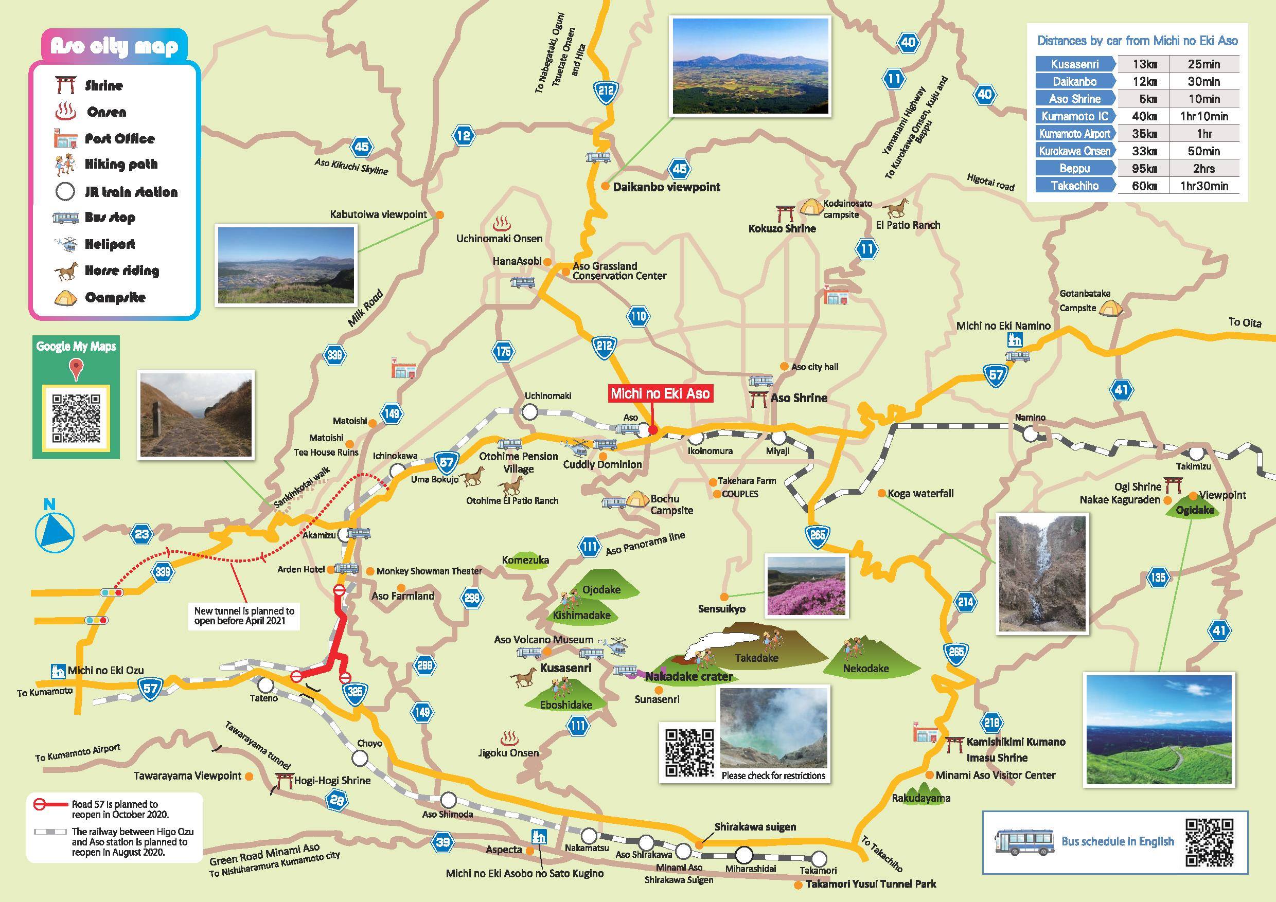 Mapa okolicy wulkanu Aso